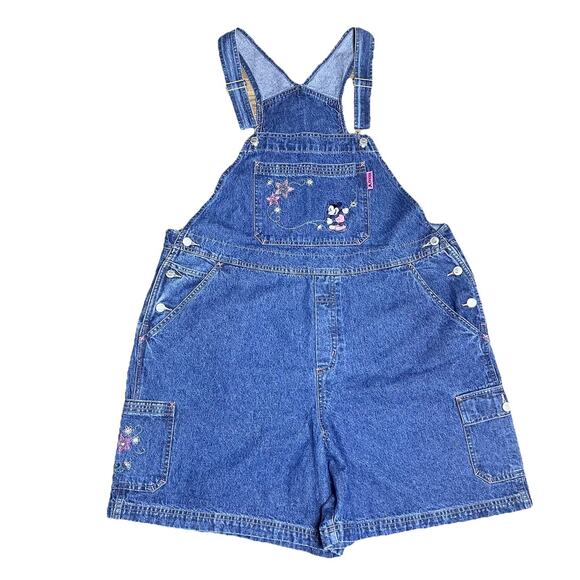 Vintage Y2K Disney Mickey Minnie Mouse Denim Shortalls Jean Overall Shorts 18/20 - Picture 1 of 16